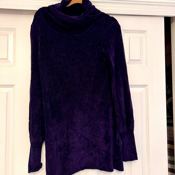 Free People Navy Chenille Cutout Back Sweater Dress Women's Size S Turtle Neck - Picture 2 of 6